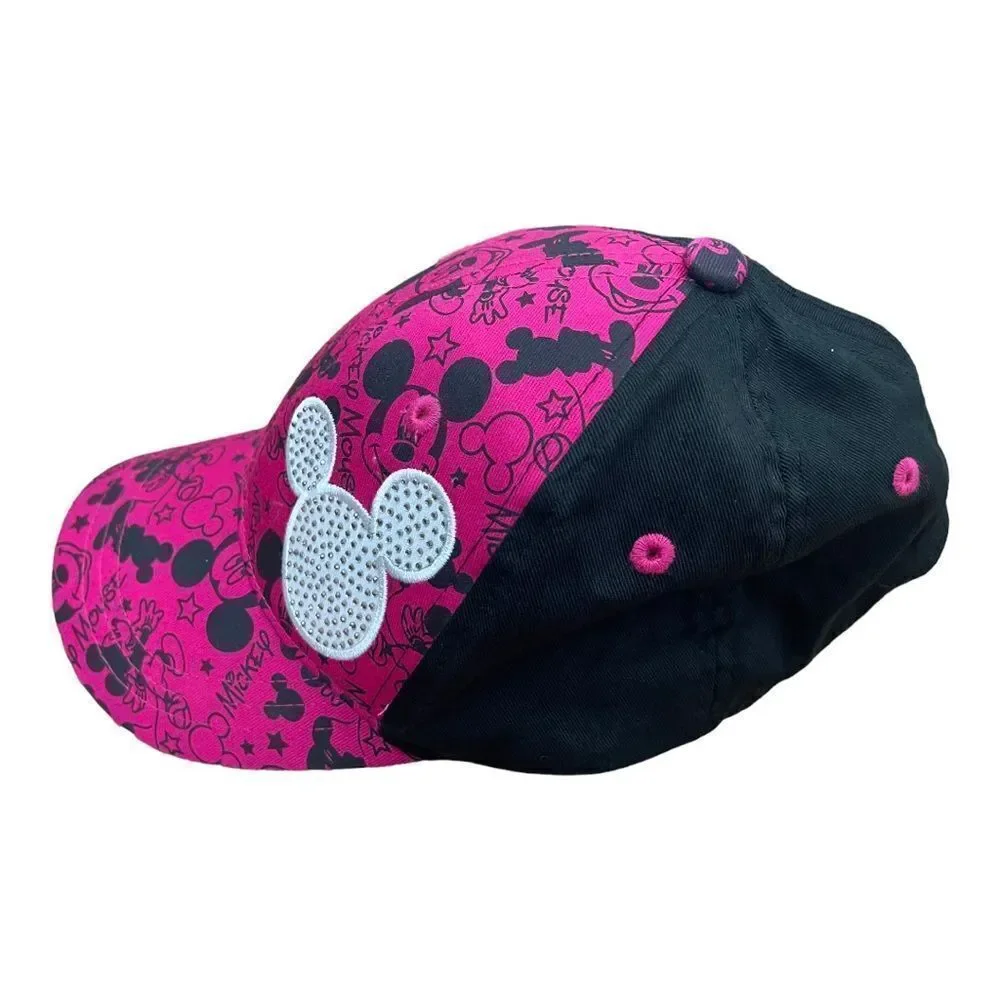Disney Parks Mickey Mouse Baseball Hat Youth Size Cap Black And Pink